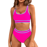 Figurformendes Sport-Bikini-Set in Pink mit breiten Trägern und kontrastfarbenen Streifen