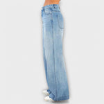 Marem Damen-Baggy-Jeanshose hellblau mit seitlicher Tasche und weitem, geradem Bein