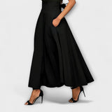 Eleganter Maxi-Rock mit Falten, hoher Bund und ausgestelltem A-Linien-Schnitt, schwarz