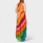 Maxikleid mit Volantbesatz, ärmellos, Hochhals, Rückansicht, buntes Farbverlauf-Muster