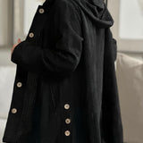 Cordjacke mit Kapuze, schwarze Struktur, Knöpfe vorn, langärmlig