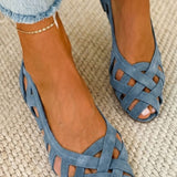 Emma geflochtene Sandalen, hellblaue Riemchen mit offenen Zehen
