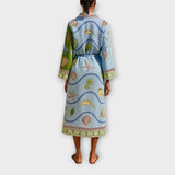 Bedrucktes Twill-Hemdkleid midi mit Gürtel, Rückansicht mit Seetier-Print und Kragen.
