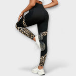 Trainingshose mit hoher Taille, schwarze Leggings mit Leopardenmuster-Einsätzen und Seitentasche