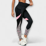 Trainingshose mit hoher Taille, schwarze Leggings mit pinkem Akzent und Leopardenmuster