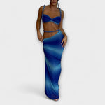 Gradient-Set aus Zopf-Crop-Top und Maxirock, blau changierend