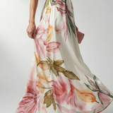 Maxikleid mit Blumenprint und Taillengürtel, Wickeloptik am Oberteil, hellrosa