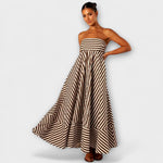 Gestreiftes Bandeau-Maxikleid mit schwingendem Rock und breitem Streifenmuster am Saum