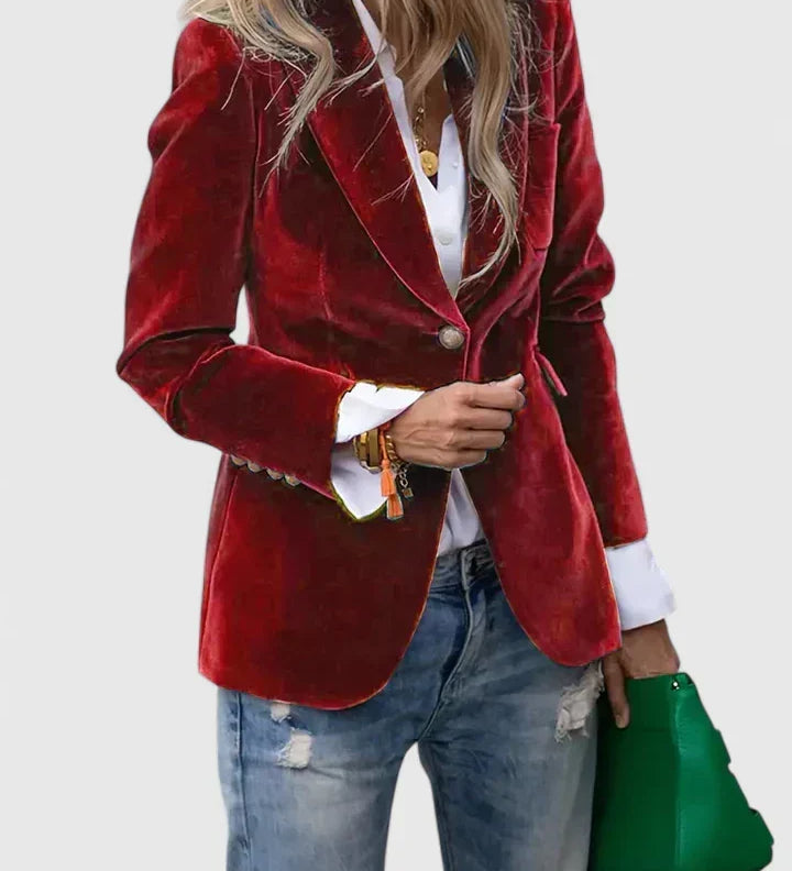 Roter Blazer mit Revers und Knopfverschluss, taillierter Schnitt