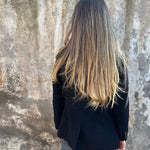 Lässige Jacke mit langen Ärmeln, schwarz, Rückansicht mit Knopfleiste