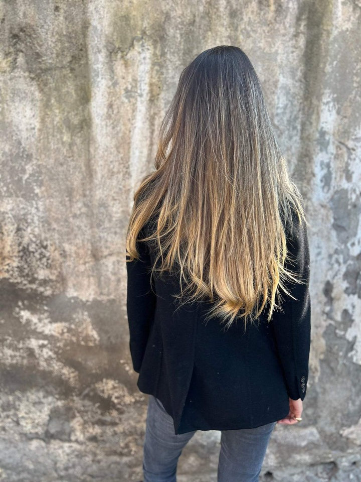Lässige Jacke mit langen Ärmeln, schwarz, Rückansicht mit Knopfleiste