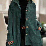 Cordjacke mit Kapuze, dunkelgrün, Knopfleiste vorn und seitliche Taschen