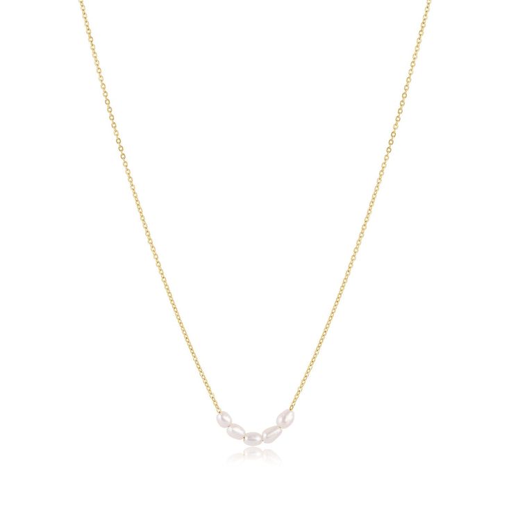 Goldene Halskette mit feiner Gliederkette und zartem Perlen-Cluster