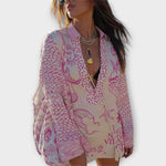 Satin-Shirt-und-Shorts-Set in rosa mit Meerestier- und Wellenmuster