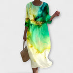 Miranda-Maxikleid mit grün-gelbem Batikverlauf