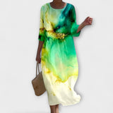 Miranda-Maxikleid mit grün-gelbem Batikverlauf