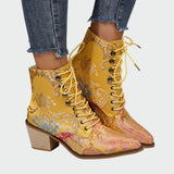 Lederstiefeletten mit Blumenmuster
