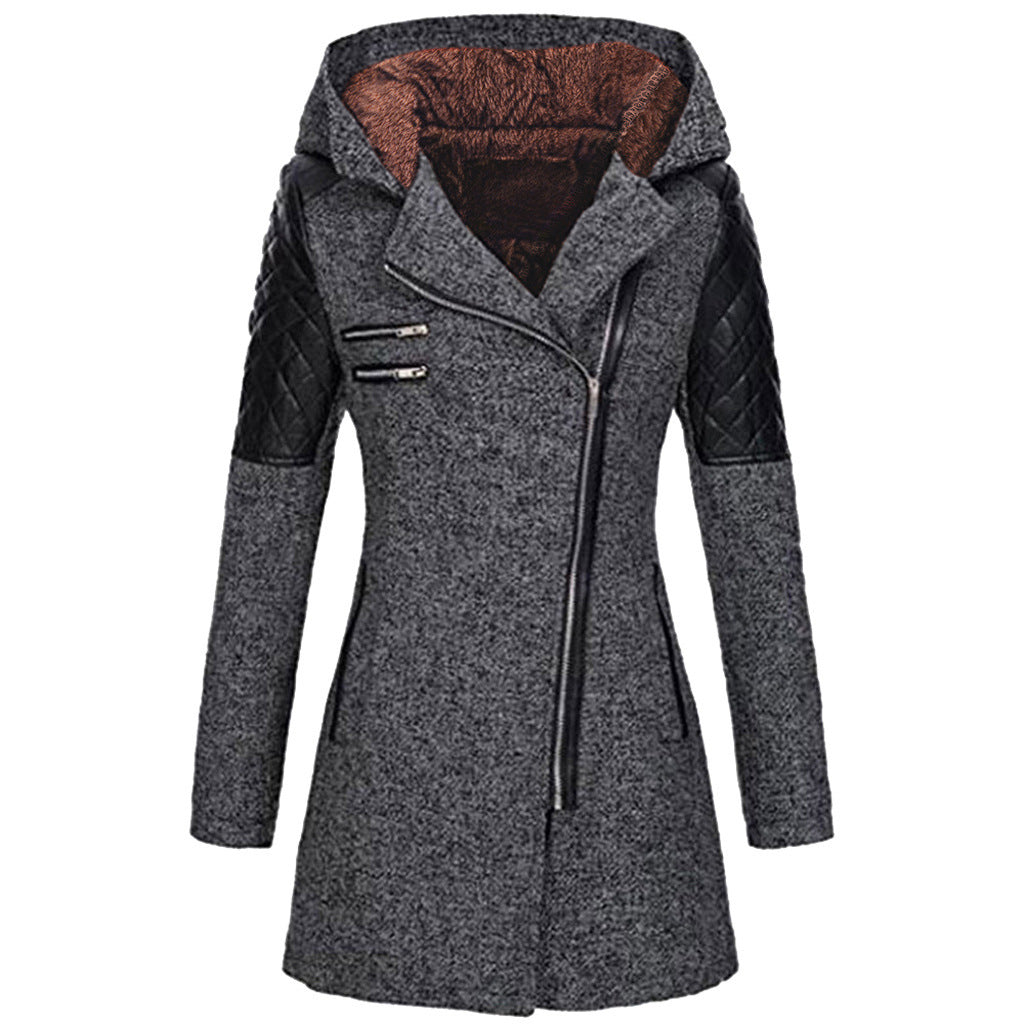 Winterjacke in Dunkelgrau mit Kapuze, Reißverschluss und gesteppten Ärmeln