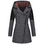Winterjacke in Dunkelgrau mit Kapuze, Reißverschluss und gesteppten Ärmeln