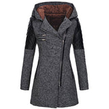 Winterjacke in Dunkelgrau mit Kapuze, Reißverschluss und gesteppten Ärmeln