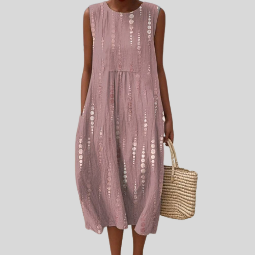 Ärmelloses Kleid mit Rundhalsausschnitt, rosé, bestickt mit Perlen und Knopfleiste