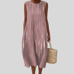 Ärmelloses Kleid mit Rundhalsausschnitt, rosé, bestickt mit Perlen und Knopfleiste