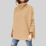 Oversize-Pullover mit Rollkragen, beige, lange Ärmel, Rippbündchen