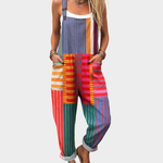 Bunte Latzhose im Streifen-Patchwork mit Trägern