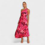 Rosaes Maxikleid mit Cut-out und Bindefalten am Oberteil, fließender Rock
