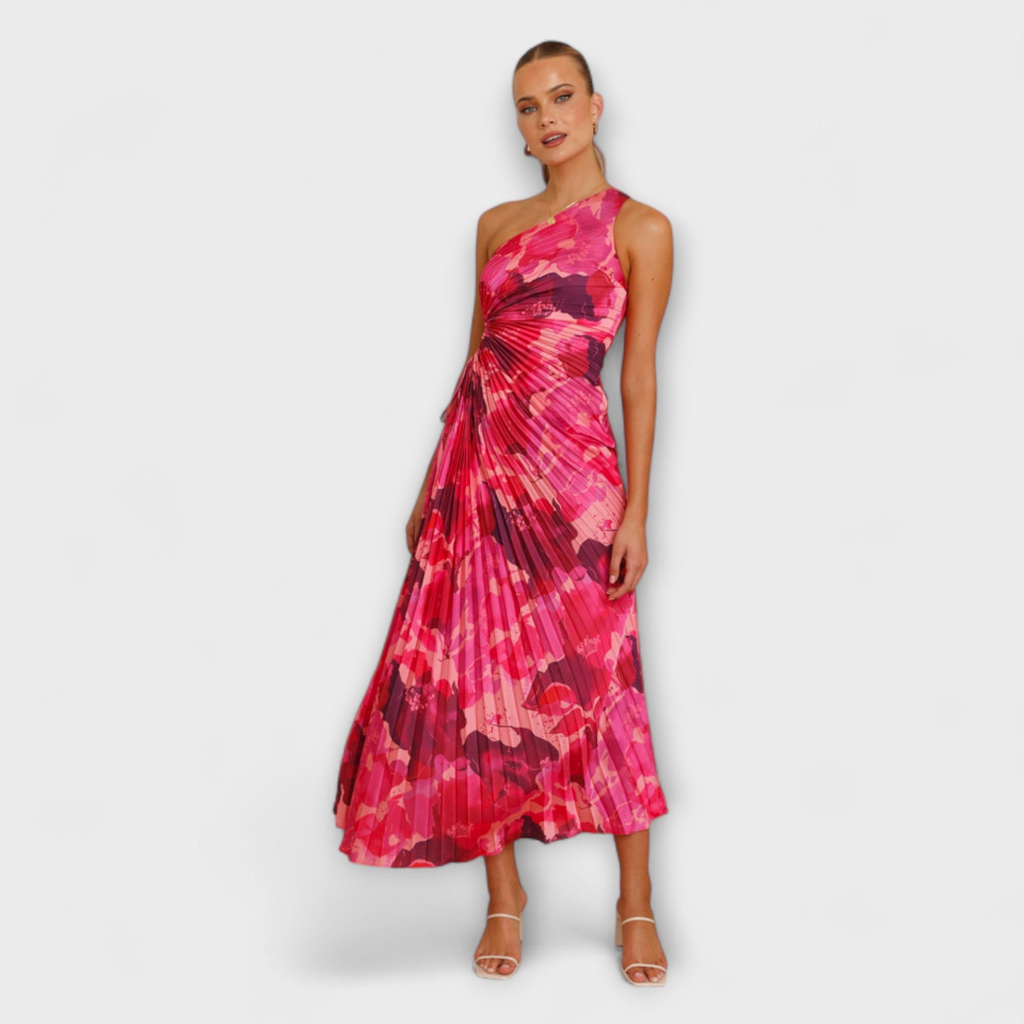 Rosaes Maxikleid mit Cut-out und Bindefalten am Oberteil, fließender Rock