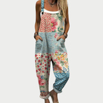 Bequemer bedruckter Overall mit Blumen- und Punktmuster, breite Träger, lang