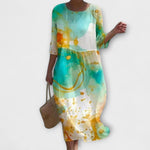 Miranda-Maxikleid mit mehrfarbigem Aquarellmuster und lockerem Schnitt