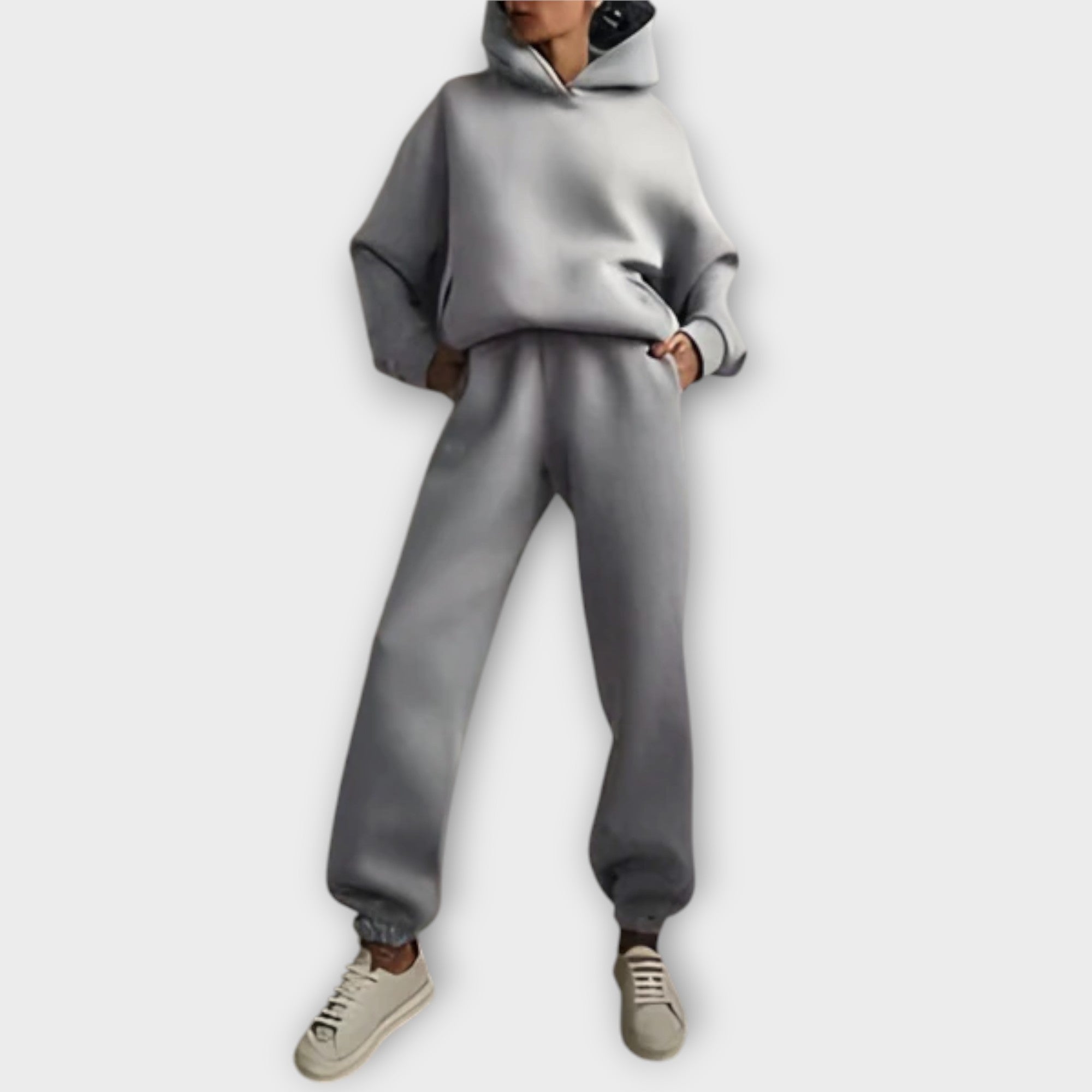 Jogginganzug mit Kapuzenpullover und Jogginghose, grau; Bündchen an Ärmel und Bein