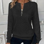 Schwarzer Pullover mit Reißverschluss, Stehkragen und langen Ärmeln