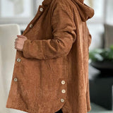 Cordjacke mit Kapuze in Braunton, Knöpfe vorn, langärmlig