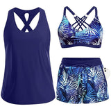 Tankini-Set in Marineblau: Trägertop und Palmprint-Shorts