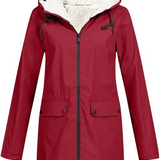 Damen-Kapuzenpullover mit Reißverschluss, roter Außenjacke und Sherpa-Futter