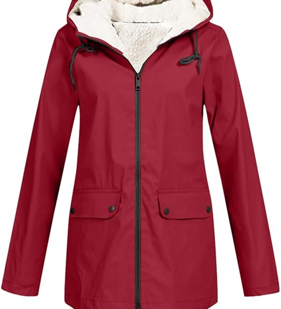Damen-Kapuzenpullover mit Reißverschluss, roter Außenjacke und Sherpa-Futter