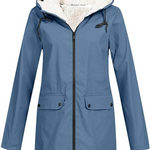 Dunkelblauer Kapuzenpullover mit Reißverschluss, Teddyfutter, Brusttaschen
