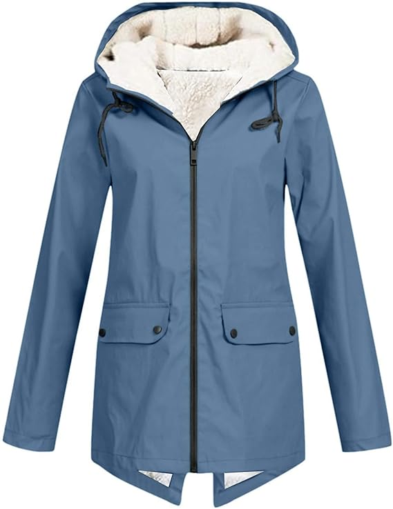 Dunkelblauer Kapuzenpullover mit Reißverschluss, Teddyfutter, Brusttaschen