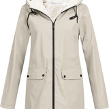 Damen-Kapuzenpullover mit Reißverschluss, beiger Außenjacke und Sherpa-Futter