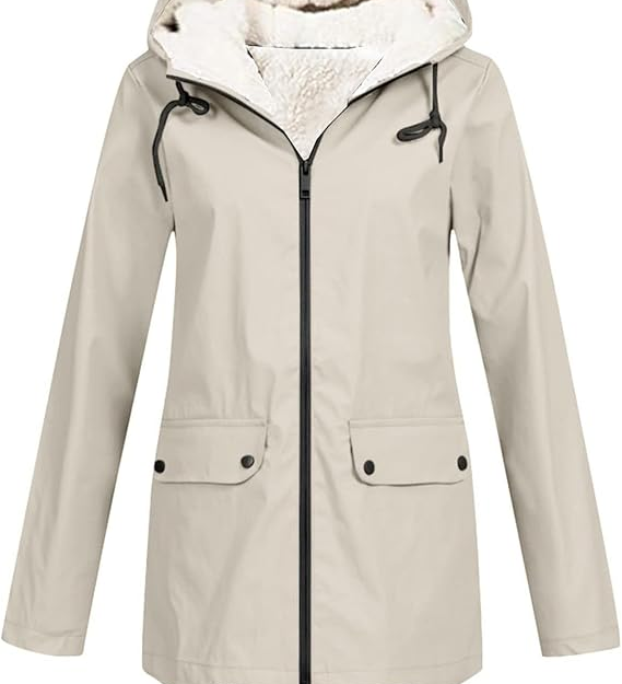 Damen-Kapuzenpullover mit Reißverschluss, beiger Außenjacke und Sherpa-Futter