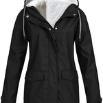 Schwarzer Kapuzenpullover mit Reißverschluss und Fronttaschen, Teddyfutter