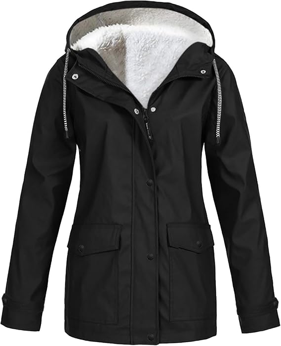 Schwarzer Kapuzenpullover mit Reißverschluss und Fronttaschen, Teddyfutter