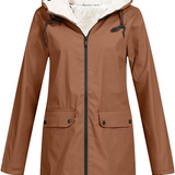 Brauner Kapuzenpullover mit Reißverschluss, Teddyfutter, Fronttaschen