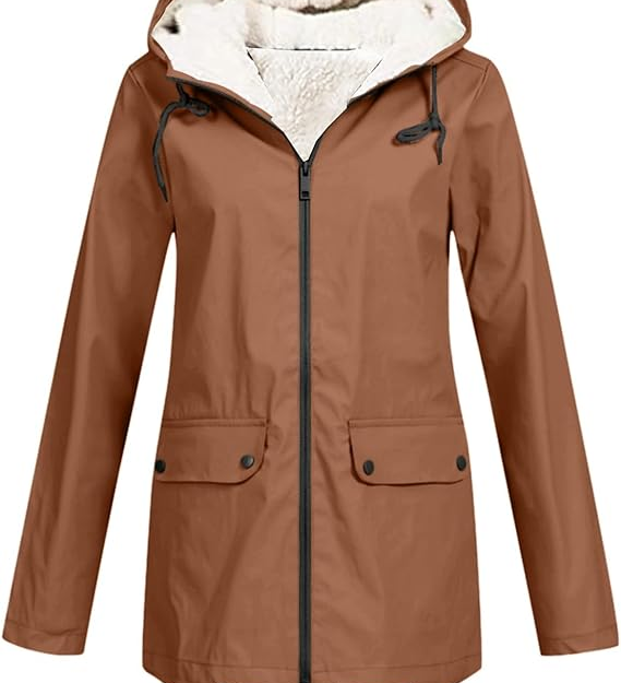 Brauner Kapuzenpullover mit Reißverschluss, Teddyfutter, Fronttaschen