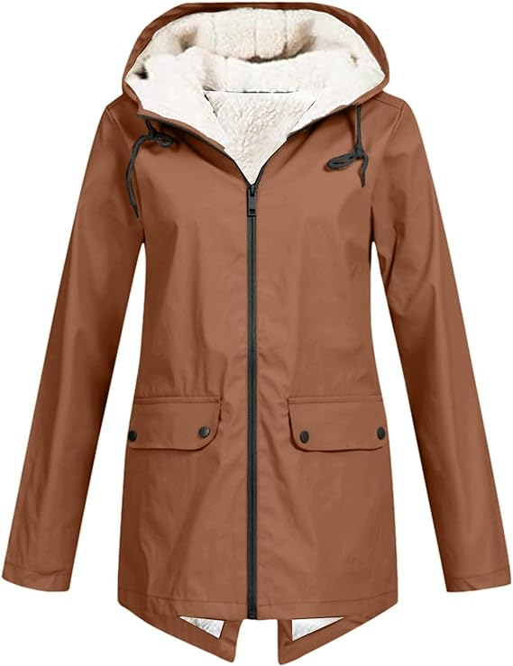 Brauner Kapuzenpullover mit Reißverschluss, Teddyfutter, Fronttaschen