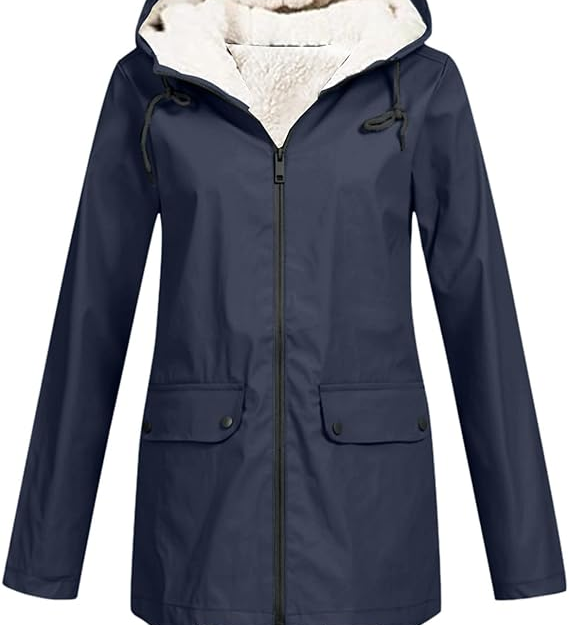 Damen-Kapuzenpullover mit Reißverschluss, dunkelblauer Außenjacke mit Sherpa-Futter