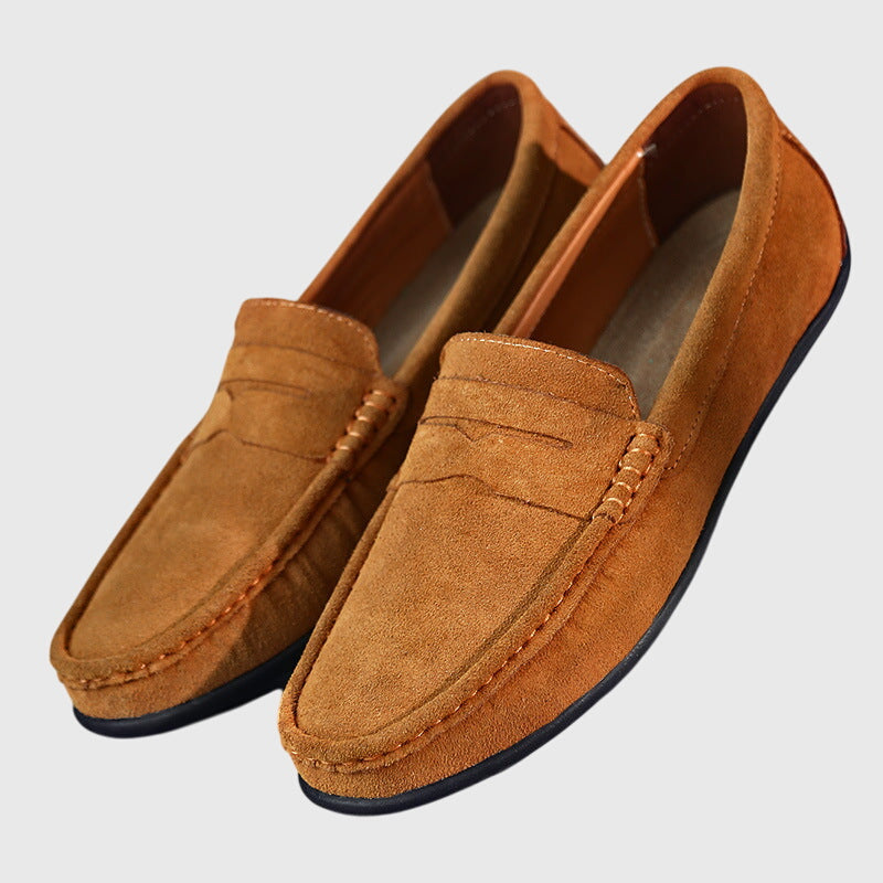 Orthopädischer Slipper aus Velours, beige, mit Schlupf-Design und flacher Profilsohle