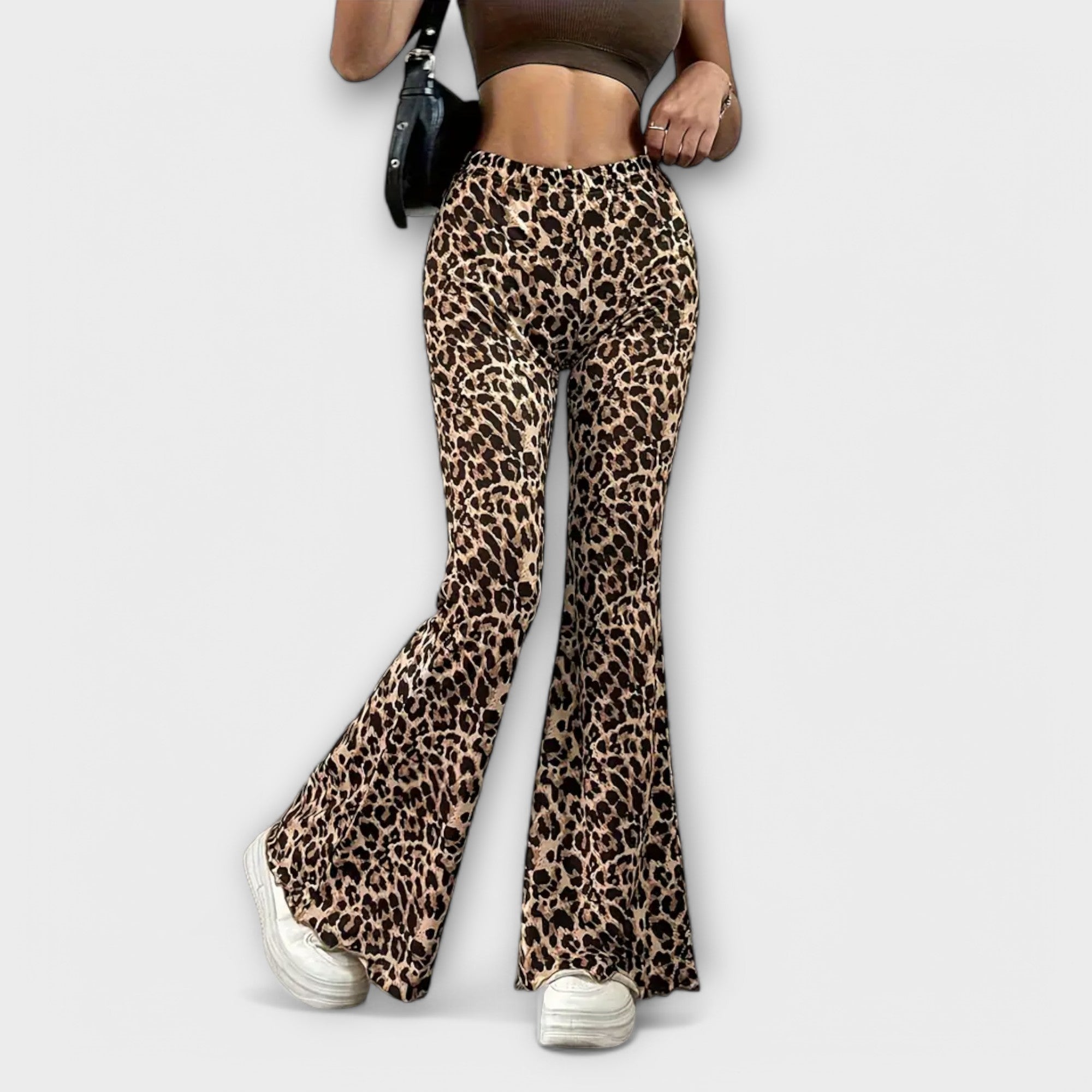Leopardenmuster-Schlaghose mit hoher Taille, weites Bein und ausgestelltem Saum